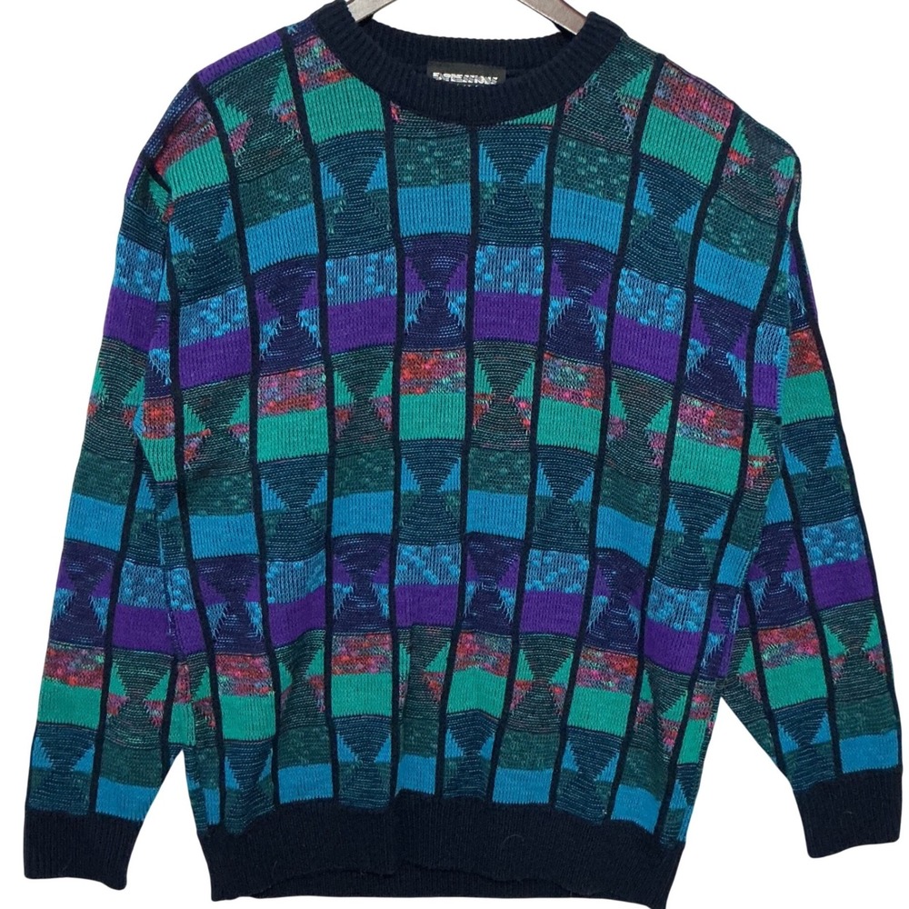 Vintage Preswick Geometric Sweater Made USA Acrylic Colorblock Size L